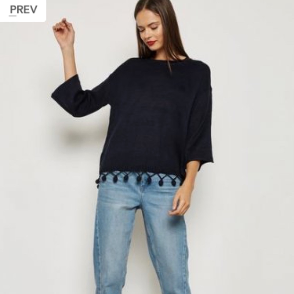 NWT Lumiere Navy Pom-pom Sweater